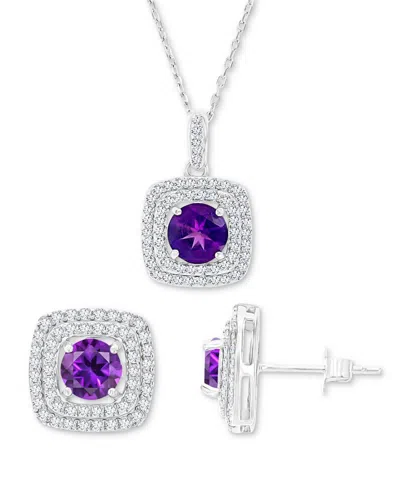 Macy's 2-pc. Set Amethyst (2-5/8 Ct. T.w.) & Lab-grown White Sapphire (7/8 Ct. T.w.) Pendant Necklace & Mat