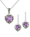 Macy's 2-pc. Set Amethyst (2 Ct. T.w.) & Marcasite Pendant Necklace & Matching Drop Earrings In Sterling Si In Amethyst