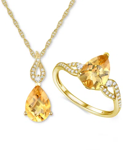 Macy's 2-pc. Set Amethyst (3-3/8 Ct. T.w.) & Lab-grown White Sapphire (1/5 Ct. T.w.) Pendant Necklace & Mat In Citrine