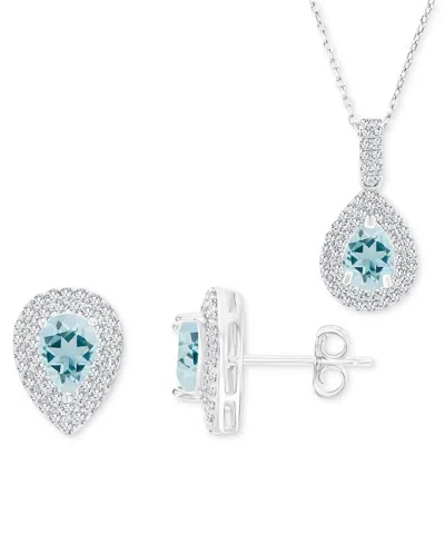 Macy's 2-pc. Set Aquamarine (2-1/4 Ct. T.w.) & Lab-grown White Sapphire (1 Ct. T.w.) Teardrop Halo Pendant