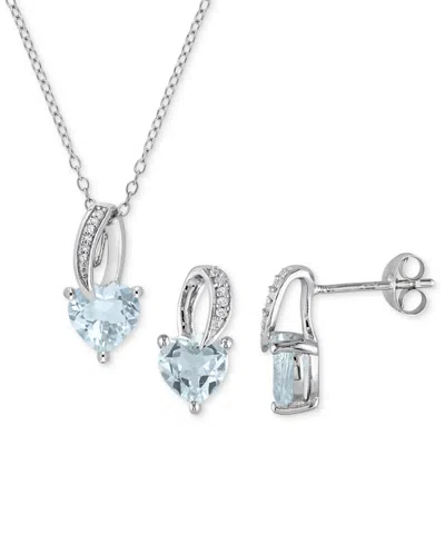 Macy's 2-pc. Set Aquamarine (2-3/8 Ct. T.w.) & Diamond (1/20 Ct. T.w.) Heart Pendant Necklace & Matching St