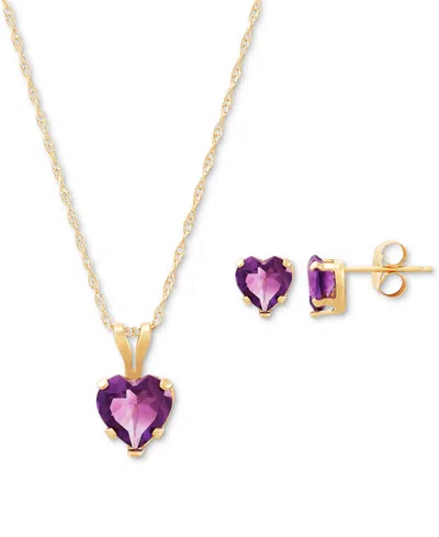 Macy's 2-pc. Set Blue Topaz Heart Pendant Necklace & Matching Stud Earrings (2-3/4 Ct. T.w.) In 10k Gold (a In Amethyst
