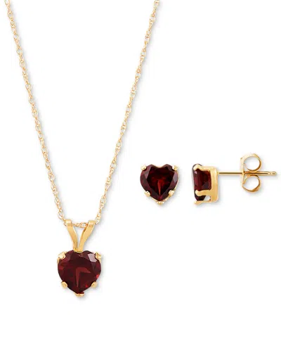 Macy's 2-pc. Set Blue Topaz Heart Pendant Necklace & Matching Stud Earrings (2-3/4 Ct. T.w.) In 10k Gold (a In Garnet