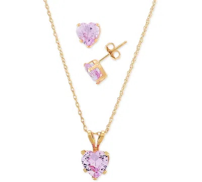 Macy's 2-pc. Set Blue Topaz Heart Pendant Necklace & Matching Stud Earrings (2-3/4 Ct. T.w.) In 10k Gold (a In Pink Sapphire