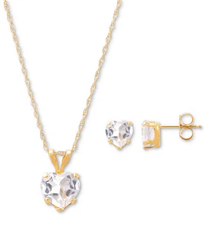 Macy's 2-pc. Set Blue Topaz Heart Pendant Necklace & Matching Stud Earrings (2-3/4 Ct. T.w.) In 10k Gold (a In White Topaz