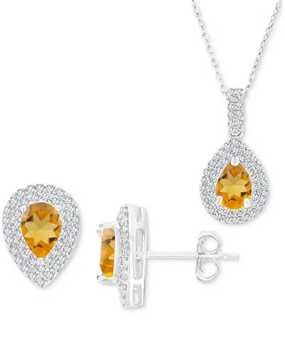Macy's 2-pc. Set Citrine (1-7/8 Ct. T.w.) & Lab-grown White Sapphire (1 Ct. T.w.) Teardrop Halo Pendant Nec