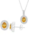 Macy's 2-pc. Set Citrine (2-3/8 Ct. T.w.) & Lab-grown White Sapphire (1-1/10 Ct. T.w.) Oval Halo Pendant Ne In Citrine