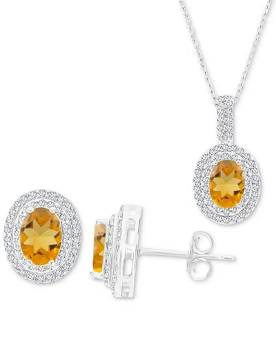Macy's 2-pc. Set Citrine (2-3/8 Ct. T.w.) & Lab-grown White Sapphire (1-1/10 Ct. T.w.) Oval Halo Pendant Ne