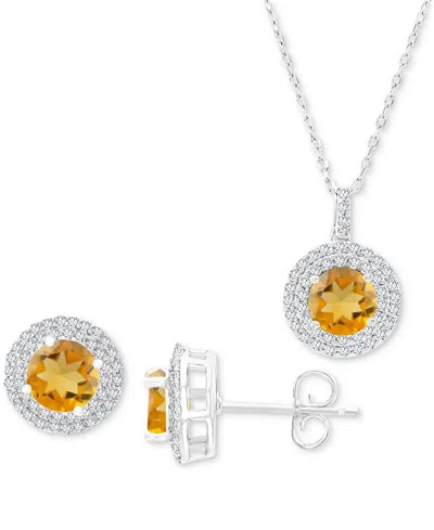 Macy's 2-pc. Set Citrine (2-5/8 Ct. T.w.) & Lab-grown White Sapphire (1 Ct. T.w.) Halo Pendant Necklace & M
