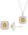 Macy's 2-pc. Set Citrine (2-5/8 Ct. T.w.) & Lab-grown White Sapphire (7/8 Ct. T.w.) Square Halo Pendant Nec In Citrine
