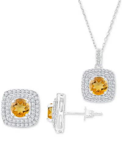 Macy's 2-pc. Set Citrine (2-5/8 Ct. T.w.) & Lab-grown White Sapphire (7/8 Ct. T.w.) Square Halo Pendant Nec