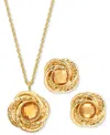 Macy's 2-pc. Set Citrine Love Knot 18" Pendant Necklace & Matching Stud Earrings (1-3/4 Ct. T.w.) In 14k Go In Citrine