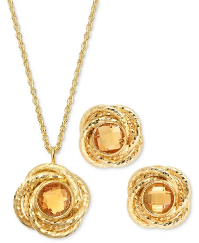 Macy's 2-pc. Set Citrine Love Knot 18" Pendant Necklace & Matching Stud Earrings (1-3/4 Ct. T.w.) In 14k Go