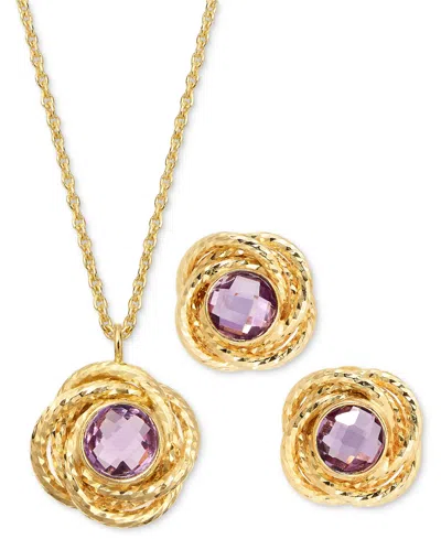 Macy's 2-pc. Set Citrine Love Knot 18" Pendant Necklace & Matching Stud Earrings (1-3/4 Ct. T.w.) In 14k Go In Amethyst