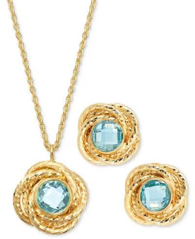 Macy's 2-pc. Set Citrine Love Knot 18" Pendant Necklace & Matching Stud Earrings (1-3/4 Ct. T.w.) In 14k Go In Blue Topaz