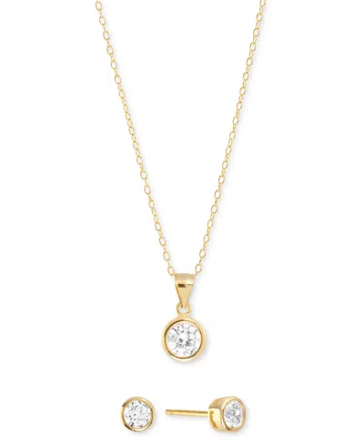 Macy's 2-pc. Set Cubic Zirconia (2-1/3 Ct. T.w.) Round Stud Earrings & Pendant Necklace In Sterling Silver, In Gold