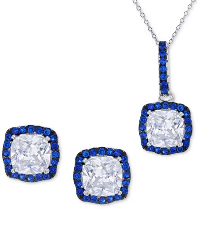 Macy's 2-pc. Set Cubic Zirconia & Lab-grown Blue Spinel (5/8 Ct. T.w.) Halo Pendant Necklace & Matching Stu