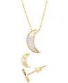 Macy's 2-pc. Set Cubic Zirconia Baguette Crescent Moon Pendant Necklace & Matching Stud Earrings In 14k Gol In Gold Over Silver