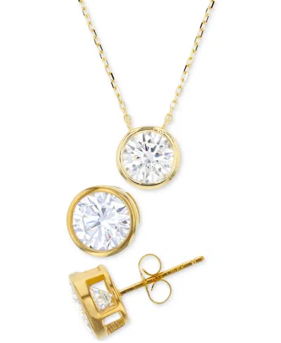 Macy's 2-pc. Set Cubic Zirconia Bezel Solitaire Pendant Necklace & Matching Stud Earrings In Gold Over Silver