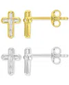 Macy's 2-pc. Set Cubic Zirconia Cross Stud Earrings In Sterling Silver & 14k Gold-plate