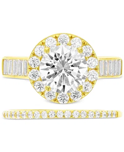Macy's 2-pc. Set Cubic Zirconia Halo Ring & Band In Gold