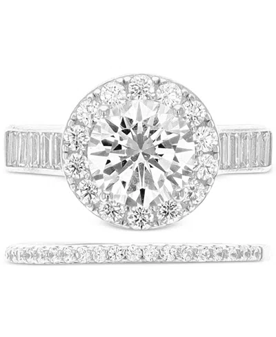 Macy's 2-pc. Set Cubic Zirconia Halo Ring & Band In Silver