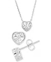 Macy's 2-pc. Set Cubic Zirconia Heart Bezel Pendant Necklace & Matching Stud Earrings In Sterling Silver