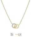 Macy's 2-pc. Set Cubic Zirconia Interlocking Rings Pendant Necklace & Solitaire Stud Earrings In Sterling S In Gold