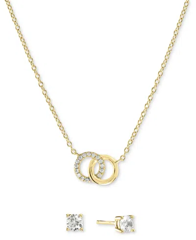 Macy's 2-pc. Set Cubic Zirconia Interlocking Rings Pendant Necklace & Solitaire Stud Earrings In Sterling S In Gold