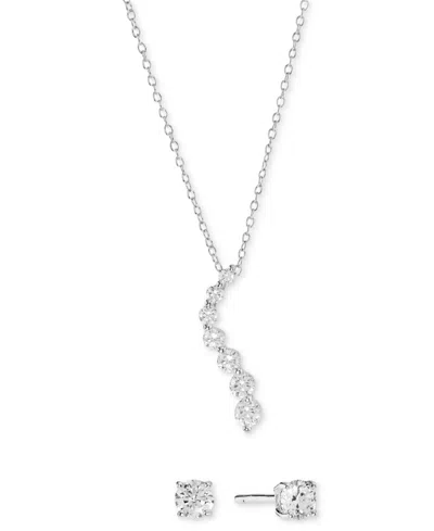 Macy's 2-pc Set Cubic Zirconia Journey Pendant Necklace & Solitaire Stud Earrings In Sterling Silver (also