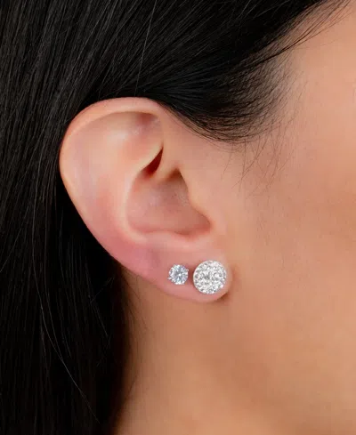 Macy's 2-pc. Set Cubic Zirconia Solitaire & Dome Cluster Stud Earrings In Sterling Silver In Metallic