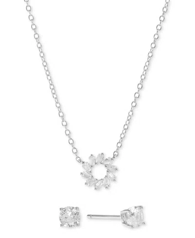 Macy's 2-pc Set Cubic Zirconia Sun Pendant Necklace & Solitaire Stud Earrings In Sterling Silver (also Avai