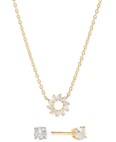 Macy's 2-pc Set Cubic Zirconia Sun Pendant Necklace & Solitaire Stud Earrings In Sterling Silver (also Avai In Gold