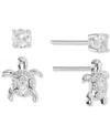 Macy's 2-pc. Set Cubic Zirconia Turtle & Solitaire Stud Earrings In Sterling Silver (also Available 14k Gol In Silver
