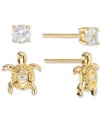 Macy's 2-pc. Set Cubic Zirconia Turtle & Solitaire Stud Earrings In Sterling Silver (also Available 14k Gol In Gold