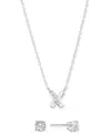 Macy's 2-pc Set Cubic Zirconia X Pendant Necklace & Solitaire Stud Earrings In Sterling Silver (also Availa In Silver