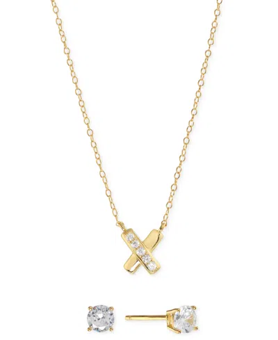 Macy's 2-pc Set Cubic Zirconia X Pendant Necklace & Solitaire Stud Earrings In Sterling Silver (also Availa In Gold
