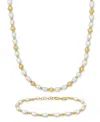 Macy's 2-pc. Set Cultured Freshwater Pearl (3-1/2-4mm) Ball Beaded Necklace & Bracelet In 18k Gold-plated S In White