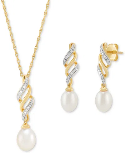 Macy's 2-pc. Set Cultured Freshwater Pearl (6 & 7mm) & Diamond Accent Swirl Pendant Necklace & Matching Dro