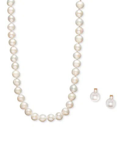 Macy's 2-pc. Set Cultured Freshwater Pearl (7- 7-1/2mm) & Cubic Zirconia Collar Necklace & Complementing St In Gold Over Silver