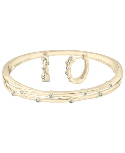 Macy's 2-pc. Set Diamond Bangle Bracelet And Hoop Earrings (1/4 Ct. T.w.) In 14k Gold-plated Sterling Silve