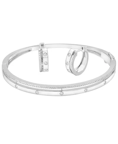 Macy's 2-pc. Set Diamond Bangle Bracelet And Hoop Earrings (1/4 Ct. T.w.) In Sterling Silver In Metallic
