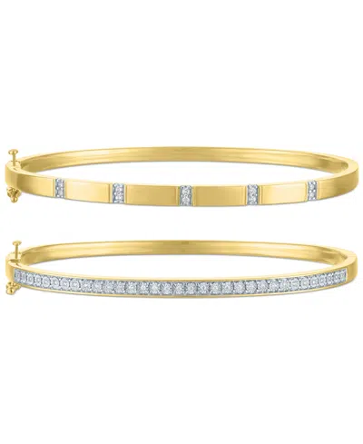 Macy's 2-pc. Set Diamond Bangle Bracelets (1/5 Ct. T.w.) In 14k Gold-plated Sterling Silver