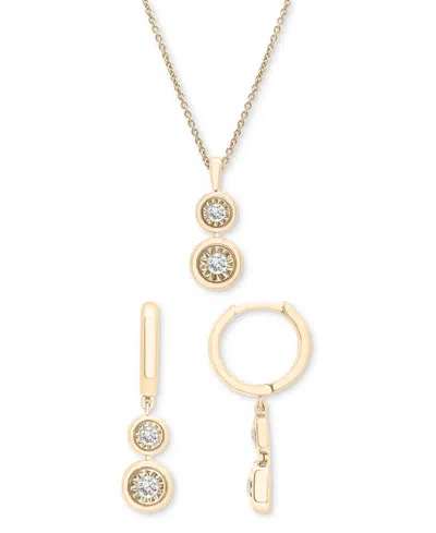 Macy's 2-pc. Set Diamond Circle Cluster Pendant Necklace & Matching Dangle Earrings (1/3 Ct. T.w.) In Sterl In Gold-plated Sterling Silver