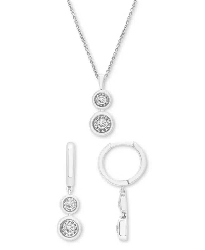Macy's 2-pc. Set Diamond Circle Cluster Pendant Necklace & Matching Dangle Earrings (1/3 Ct. T.w.) In Sterl In Sterling Silver
