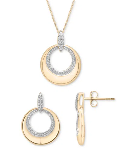 Macy's 2-pc. Set Diamond Circle Pendant Necklace & Matching Drop Earrings (1/5 Ct. T.w.) In 14k Gold-plated In Gold-plated Sterling Silver