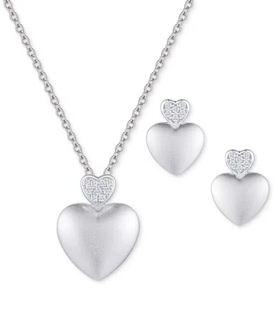 Macy's 2-pc. Set Diamond Double Heart Pendant Necklace & Matching Stud Earrings (1/10 Ct. T.w.) In Sterling In Sterling Silver