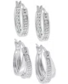 Macy's 2-pc. Set Diamond Double Row & In & Out Small Hoop Earrings (1/4 Ct. T.w.) In Sterling Silver In Sterling Silver