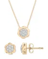 Macy's 2-pc. Set Diamond Floral Pendant Necklace & Earrings (1/2 Ct. T.w.) In 14k Gold-plated Sterling Silv In Gold-plated Sterling Silver