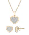 Macy's 2-pc. Set Diamond Heart Pendant Necklace & Earrings (1/3 Ct. T.w.) In 14k Gold-plated Sterling Silve In Gold-plated Sterling Silver